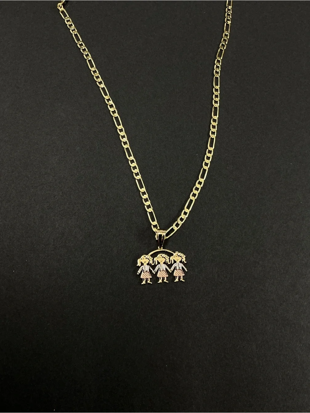 18K Gold filled Triple Girl Pendant Necklace 23